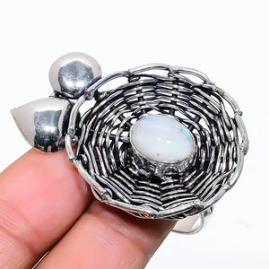 Rainbow Moonstone Gemstone Handmade 925 Sterling Silver Jewelry Ring Size 10.5 - Zdjęcie 1 z 5
