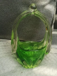 Murano Mid Century Green Handblown Glass Vase Approx 15cm 1960s - Picture 1 of 9