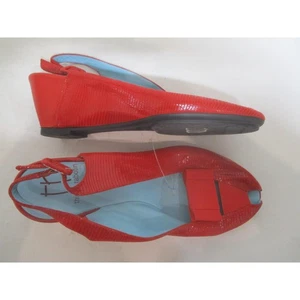 THIERRY RABOTIN Red Peep Toe Textured Leather 40s Style Slingback Shoes 38.5 / 8 - Picture 1 of 5