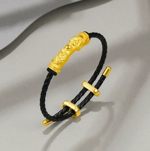 1PC Pure 24K Yellow Gold Men Women Lucky 3D Fu 福 Elbow Tube Pendant Bracelet New - Picture 1 of 9