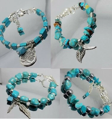 Bracciali donna in Chips Turchese con Ciondoli + Confezione Regalo - Immagine 1 di 4