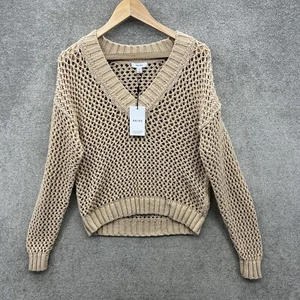 Reiss Jumper Womens Extra Small Beige Neutral Linen Cotton Crotchet Chunky Knit - Picture 1 of 15