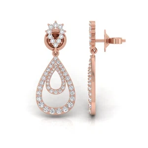 1.60 Ct Round Lab Grown CVD Pave Diamond Dangle Earrings 14k Rose Solid Gold - Picture 1 of 6