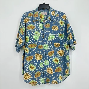 Vintage Guess Jeans Camp Shirt Mens XL Blue Green All Over Print Button Up USA - Picture 1 of 7