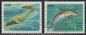 USA 1990 SC# 2509, 2511 - Sea Creatures Northern Sea Lions - Dolphin Used #474 - Picture 1 of 2