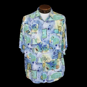 Vintage 80s Guess By Georges Marciano Rayon Abstract Print Oversized Shirt - Picture 1 of 6