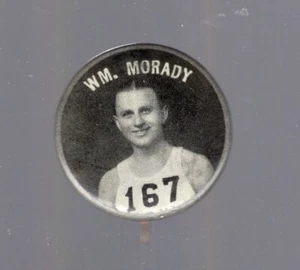1 1/4" Wm. Morady In Track Uniform Pinback Button - Picture 1 of 2