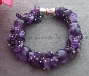 Natural Amethyst Bracelet Irregular Chip Gemstone Beads 8'' Magnetic Clasp - Picture 1 of 6