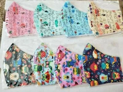 3 PEICE colorful back 2 school ABC 123 HANDMADE wise owl teacher FACE COVER MASK - Image 1 of 4