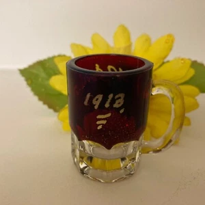 Antique 1913 Red Ruby Flash Glass Souvenir EAPG Shot Glass Mug W. Socall Mi. - Picture 1 of 13