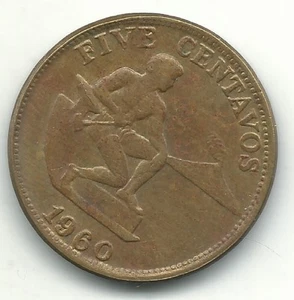 HIGH GRADE AU 1960 P US PHILIPPINES 5 CENTAVOS COIN-JUN645 - Picture 1 of 2