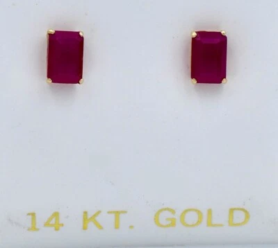 GENUINE 1.64 Cts RUBY STUD EARRINGS 14K YELLOW GOLD - Free Appraisal Service - Image 1 of 4