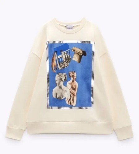 OFF WHITE Nuovo con etichette! Come visto nelle sfilate di moda!!ZARA Venus Italica Felpa Florence bianca sporca