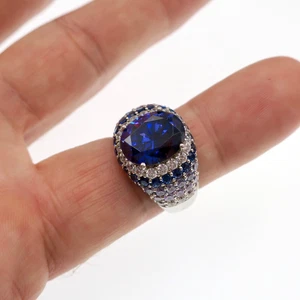 Rhodium over Sterling Silver Tanzanite Colored CZ Ring Size 7 - Picture 1 of 4