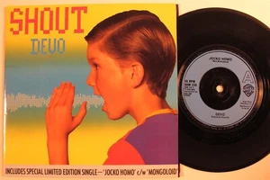 Rock 2x45 DEVO Shout WARNER BROS VG+/VG++ UK Gatefold Bild Hülle HÖREN - Bild 1 von 2