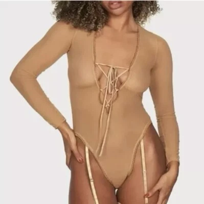 NWT Frederick's of Hollywood Tan Brown Lola Lee Sheer Mesh Bodysuit Size Large - Image 1 of 4