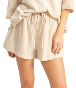 Oatmeal Linen Shorts with Drawstring Waist  - Picture 1 of 3