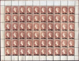 ST VINCENT: 1893-1893 Full 10 x 6 Sheet 5d on 6d Overprint Examples - Unused - Picture 1 of 2
