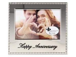 Lawrence 4x6 Happy Anniversary Beaded Silver Frame (Same Shipping Any Qty) - Picture 1 of 3