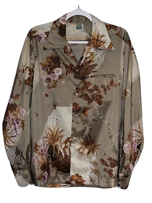 Винтажная гавайская тропическая ацетатная рубашка 70-х с диско-трубопроводом и соответствующими тканевыми пуговицами - Изображение 1 из 4