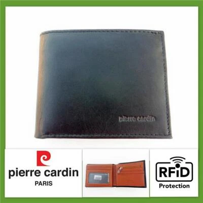 Pierre Cardin MEN'S RFID GENUINE LEATHER WALLET BIFOLD BLACK ID CARD Coin HOLDER - Image 1 of 4