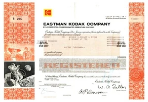 MEGA RARO CERTIFICADO DE STOCK EASTMAN KODAK ($5000 OBLIGACIÓN) PRIMERA CÁMARA/PASEO ESPACIAL - Imagen 1 de 1
