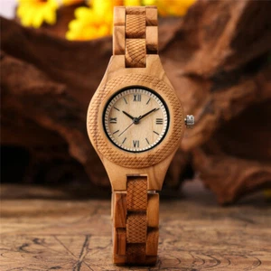 Creative Women Wood Watch Roman Number Quartz Wrist Watches Full Wooden Strap - Picture 1 of 8