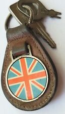 Vintage Keyring Key Fob Black Leather Look England British Flag Britain 