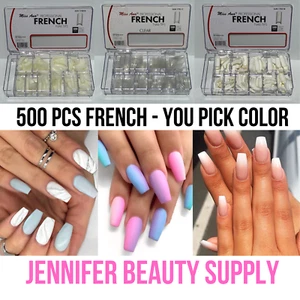 500-1000 PCS COFFIN NAIL TIPS LONG SQUARE FRENCH FAKE FALSE NAILS TRANSPARENT US - Picture 1 of 58