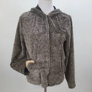 Jolt Faux Fur Jacket Women Medium Brown Snap Button Zippered Pockets Hooded - Picture 1 of 12