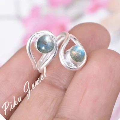 Anello dichiarazione argento sterling 925 pietra preziosa labradorite fuoco... - Immagine 1 di 4
