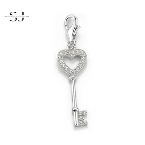 925 Sterling Silver Key To My Heart Clip On Charm Lobster Clasp for Bracelets - Picture 1 of 2