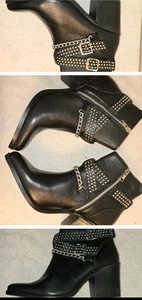 Steve Madden Black Leather Studded Ankle Strap Booties W/chain Size 10 Nvr Worn - Picture 1 of 8