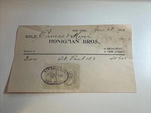 R186 - Honigman Bros - Stock Sales Receipt - New York NY - 1901 - Picture 1 of 1