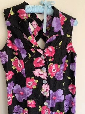 16 Vintage White Stag Linen Blend Button Dress Pink Purple Floral Cottagecore - Image 1 of 4