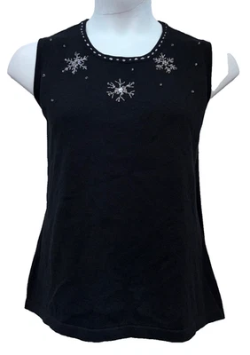 Storybook Tejidos Mujeres Talla 1X Pullover Let It Snow Suéter Camiseta sin Mangas Negro Con Cuentas Foto 1 de 4