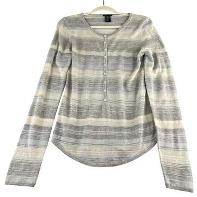 Theory Gray Metallic Stripe Sweater Cashmere Blend Size Large City Office - Image 1 of 4