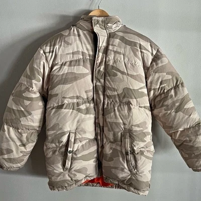 Y2K GAP Niños Camuflado Puffer Chaqueta Beige Naranja Forrado Abrigo Talla XXL 14-16 Foto 1 de 4