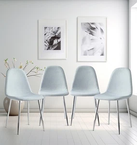 Dining Chairs, 4x Grey Fabric Upholstered Chairs with Metal Legs, Kitchen Chairs - Picture 1 of 8