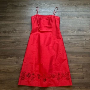 VTG Ann Taylor  Red Silk Sleeveless Midi Dress Size 6 Embroidered Beaded Y2K - Picture 1 of 23