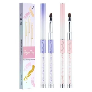 2PCS Nail Art Clean Up Brushes - Flat/Angled for Purple+Pink - Picture 1 of 7