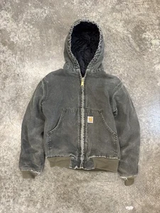 Vintage 90s Carhartt Hooded Jacket YYJ130 MOS Faded Quilted Size Youth Medium - Picture 1 of 7