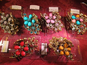 Beautiful Goldtone Metal Multi Colored Rhinestone Hair Clip Claw 3" - Picture 1 of 11