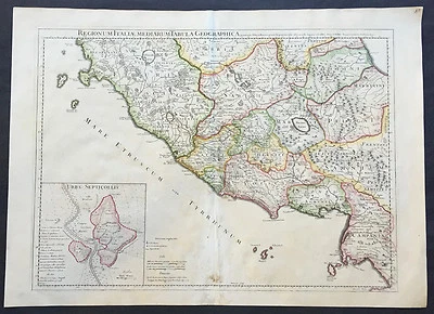 Mapa antiguo grande de Roma y regiones 1711 Guillaume Delisle, Italia Foto 1 de 2