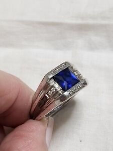 Sterling Silver Sapphire And Diamond Signet Ring S.G