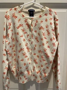 Gap Girl’s  Size 7-8 Long Sleeve Leaf Pattern Beige & Orange Cardigan Sweater  - Picture 1 of 4
