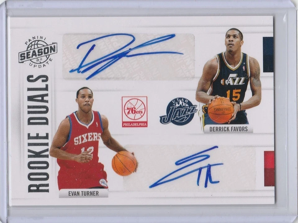 2010-11 PANINI SEASON UPDATE #4 DERRICK FAVORS & EVAN TURNER AUTOGRAPH RC #4/25 - Image 1 of 1