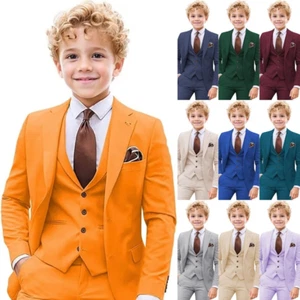 Boys Suits Slim Fit Kids Tuxedo Suit Formal Wedding Outfit Blazers Vests Pants - Picture 1 of 32