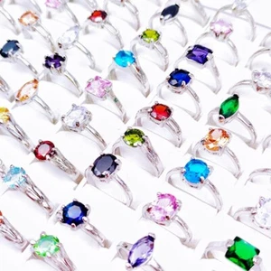 Wholesale Women Rings Silver Color Prong Cubic Zirconia Stone Fashion Jewellery - Picture 1 of 14