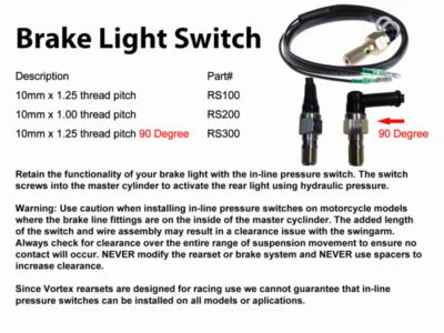 VORTEX BRAKE LIGHT PRESSURE SWITCH - M10 x 1.25 YAMAHA YZF-R6S 2006-2009 - Image 1 of 4